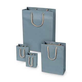 Shopping bag Blue, different sizes, kraft paper, with cotton handle - 12 pcs/pack