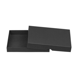 Faltschachtel 13,6 x 18,6 x 2,5 cm, Schwarz, mit Deckel, Recyclingkarton - 10er Set