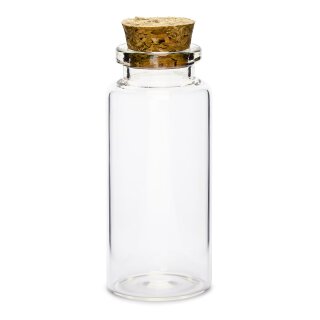 Mini Glasfläschchen mit Korken, 7,5 cm, ca. 20 ml - 12 Stück/Pack