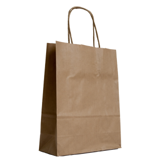 Paper bag, 26 x 34 x 12 cm, Brown, kraft paper ribbed, cord handle