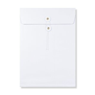 Umschlag C4, 324 x 229 mm + 25 mm Falte, Weiß, Bindfadenverschluss, Kraftpapier