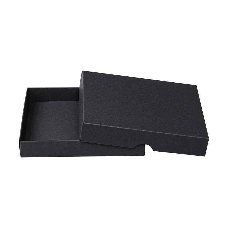 Faltschachtel 15,5 x 15,5 x 2,5 cm, Schwarz, Recyclingkarton, mit Deckel - 10 Schachteln/Set