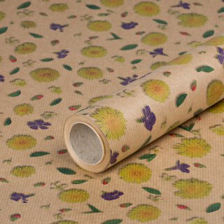 Gift wrapping paper Yellow flower, kraft paper, smooth - 1 roll 0.70 x 10 m