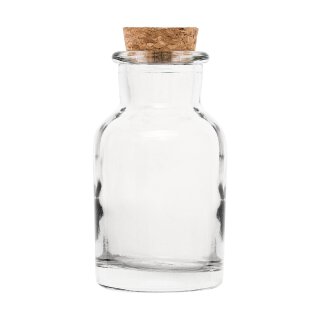 Glass bottle with cork, 60 ml, round, diameter  4,5 cm, height 7,5 cm