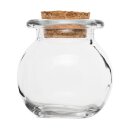 Glass bottle round with cork, diameter 5 cm , height 5 cm 