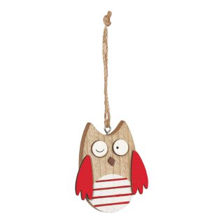 Wooden tags owl red, set 6 pieces, 2,7 x 3,4 cm, wood with jute cord