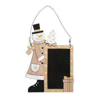 Blackboard with snowman,13 x 23 cm, wood with wire hanger