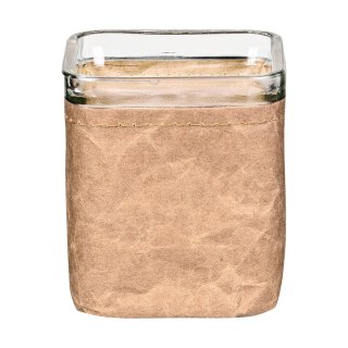 Glass pot with cover made of kraft paper, square, 7.5 x 7.5 x 7.5 cm
