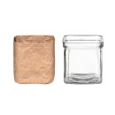 Glass pot with cover made of kraft paper, square, 7.5 x 7.5 x 7.5 cm
