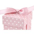 Kleine Schachtel rosa mit weißen Punkten, 5,2 x 5,2 x 5,2 cm, Faltschachtel und Satinband - 10 Boxen/Set