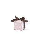 10 Mini boxes Pink Polka 2, lid, brown satin ribbon for...