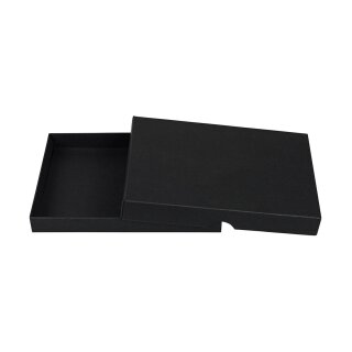 Folding box 16.8 x 12 x 2 cm, black, with lid, recycled cardboard - 10 boxes/set
