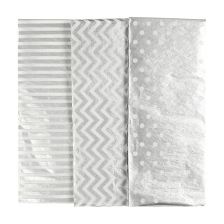 Tissue paper, silver and white patterned, pack of 6...