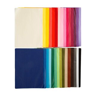 Tissue paper A4 - assortment 30 colours per 10 sheets, solid coloured, transparent