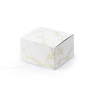 Kleine Schachtel 6 x 5,5 x 3,5 cm mit Goldprägung Zweige, für Gastgeschenk - 10 Schachteln/Set