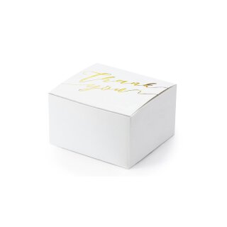 Kleine Schachtel 6 x 5,5 x 3,5 cm, Weiß mit Goldprägung Thank you, für Gastgeschenk - 6 Schachteln/Set