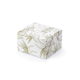 Kleine Schachtel 6 x 5,5 x 3,5 cm Weiß mit Golddruck Blätter, für Gastgeschenk - 6 Stück/Pack