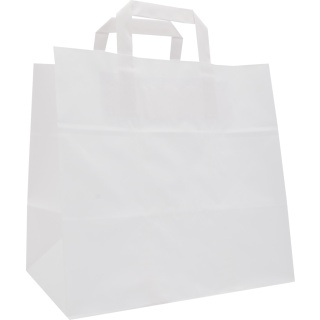 Carrier bag 32 x 27 x 21.5 cm, white, kraft paper 70 g/m², smooth, flat handle