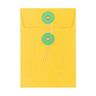 Umschlag C6, 114 x 162 mm, Gelb und Grün, Bindfadenverschluss, glatt, Kraftpapier