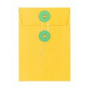 Envelope C6, 114 x 162 mm, yellow and green, string and button closure, smooth, kraft paper