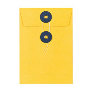 Umschlag C6, 114 x 162 mm, Gelb und Marineblau, Bindfadenverschluss, glatt, Kraftpapier