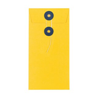 Umschlag DIN lang, 110 x 220 mm, Gelb und Marineblau, Bindfadenverschluss, glatt, Kraftpapier