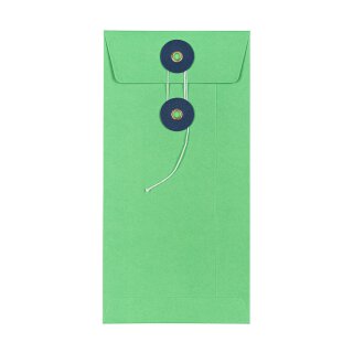 Envelope DL, 110 x 220 mm, green and navy blue, string and button closure, smooth, kraft paper