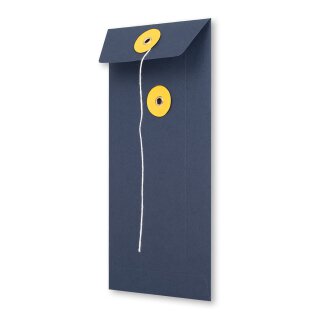 Envelope DL, 110 x 220 mm, navy blue and yellow, string and button closure, smooth, kraft paper