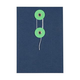 Envelope C6, 114 x 162 mm, navy blue and green, string and button closure, smooth, kraft paper