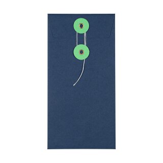 Envelope DL, 110 x 220 mm, navy blue and green, string and button closure, smooth, kraft paper