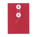 Envelope C6,  114 x 162 mm, red and white, string and button closure, smooth, kraft paper