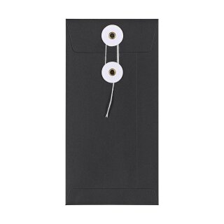 Envelope DL, 110 x 220 mm, black and white, string and button closure, smooth, kraft paper