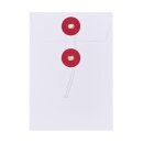 Envelope C6, 114 x 162 mm, white and red, string and button closure, smooth, kraft paper