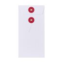 Envelope DL, 110 x 220 mm, white and red, string and button closure, smooth, kraft paper