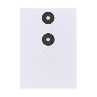 Envelope C6, 114 x 162 mm, white and black, string and button closure, smooth, kraft paper
