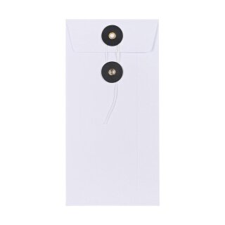 Envelope DL, 110 x 220 mm, white and black, string and button closure, smooth, kraft paper