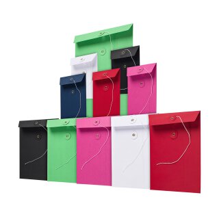 Umschlag mit Bindfadenverschluss, glatt, Kraftpapier einfarbig, verschiedene Farben verschiedene Formate