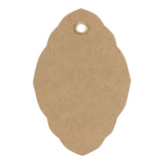 Hang tag 13, oval label 75 x 50 mm, kraft cardboard, eyelet
