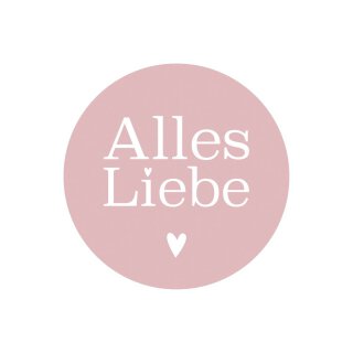 Sticker "Alles Liebe", 65 mm rund, Altrosa, Papier-Aufkleber - 25 Stück