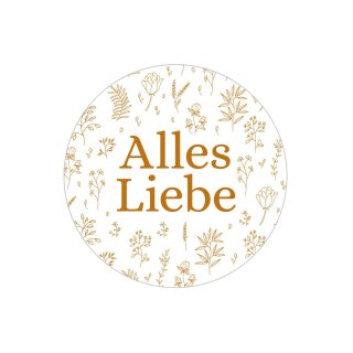 Sticker "Alles Liebe", 65 mm round, white, paper sticker - 200 pieces
