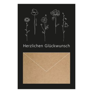 Grußkarten »Glückwunsch«  mit aufgeklebtem Kuvert, schwarz - 6 Karten inkl. Umschlag, 115 x 170 mm