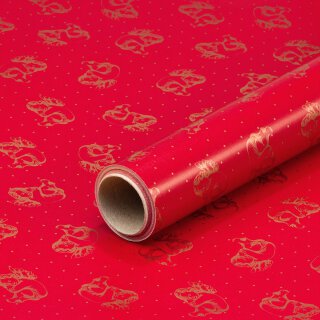 Geschenkpapier rot mit goldenen Engeln, Geburtstagspapier, 0,7 x 10 m