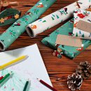 Weihnachtspapier Waldtiere, beigefarbenes Geschenkpapier, glatt, Rolle 0,7 x 10 m