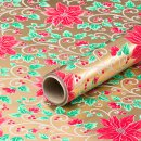 Christmas paper poinsettia, gold gift wrapping paper, smooth, roll 0.7 x 10 m