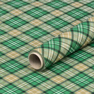 Christmas paper tartan green and yellow, gift wrapping paper, smooth, roll 0.7 x 10 m