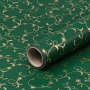Christmas paper golden arabesques, green gift wrapping paper, smooth, roll 0.7 x 10 m