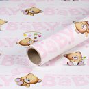 Gift wrapping paper pink with teddies, birthday paper,...