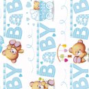 Geschenkpapier Hellblau mit Teddys, Kindergeburtstag, Babyparty, 0,70 x 10 m