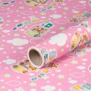 Gift wrapping paper pink w. train, birthday paper, smooth...