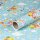 Gift wrapping paper light blue w. train, birthday paper, smooth - 1 roll 0,7 x 10 m